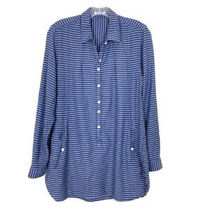 Toad & Co Womens S Mixologist Tunic Top Striped Pockets Long Sleeve Blue Organic